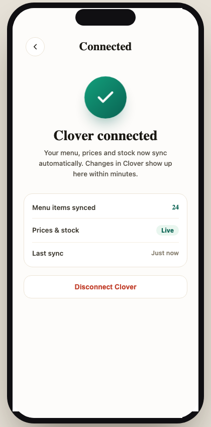 ETNOWE Merchant Release 5 connected menu screen